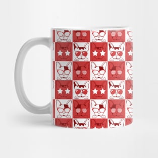 Frenchies with Glasses Pattern Red Mug